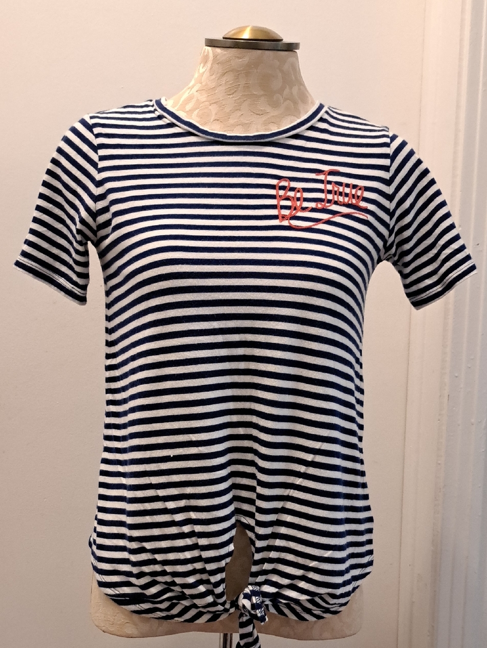 Old Navy Navy and White Striped Tee Size S